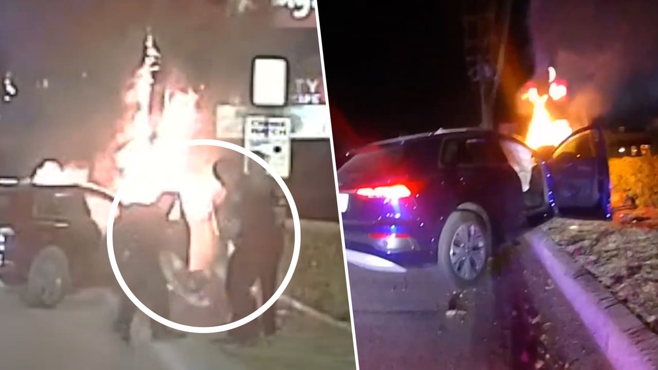 Oficiales de White Settlement rescatan a pasajero inconsciente de un auto en llamas tras chocar con un poste