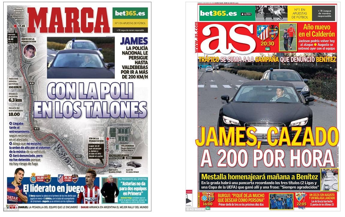 Así reflejaron los medios españoles el incidente que protagonizó el futbolista que pronto deberá salir del Real Madrid. 
<b>125mph supone el doble de la velocidad permitida en la M40</b>, una carretera de la capital española.