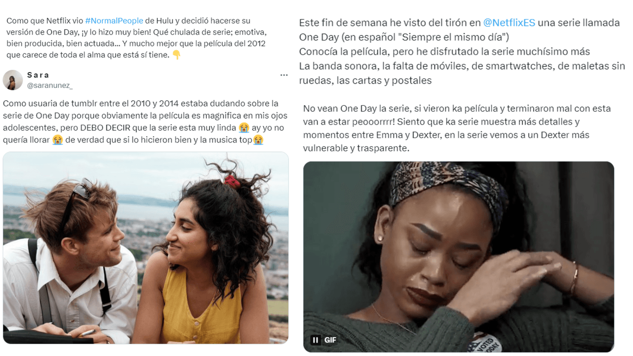 Fans debaten en redes sociales si la serie 'One Day' de Netflix es mejor que la película.