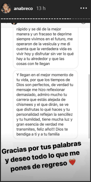 La actriz agradeció el mensaje que compartió el fanático con ella. “Gracias por tus palabras y deseo lo que me pones de regreso”, respondió.