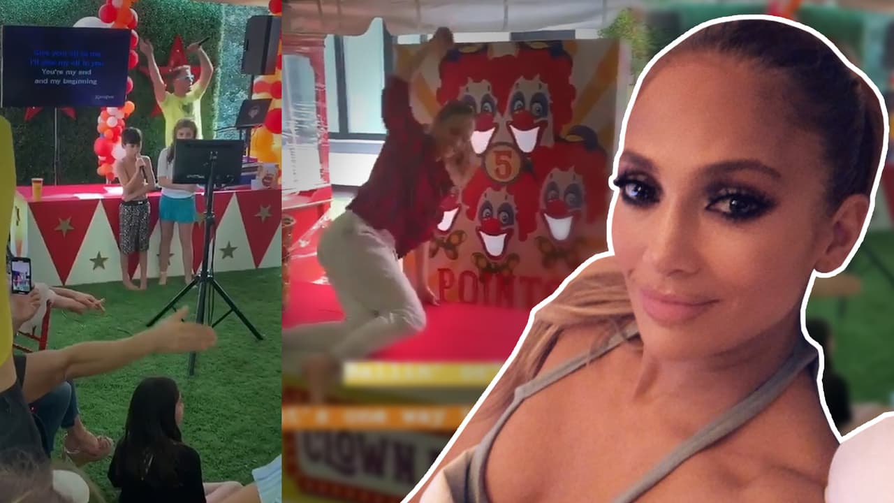 Los hijos de JLo se lucen en el karaoke mientras que ella hace trampa en un juego de pelota