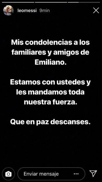 El crack Lionel Messi también se pronunció tras la triste noticia, enviándole sus condolencias a familiares y amigos.
