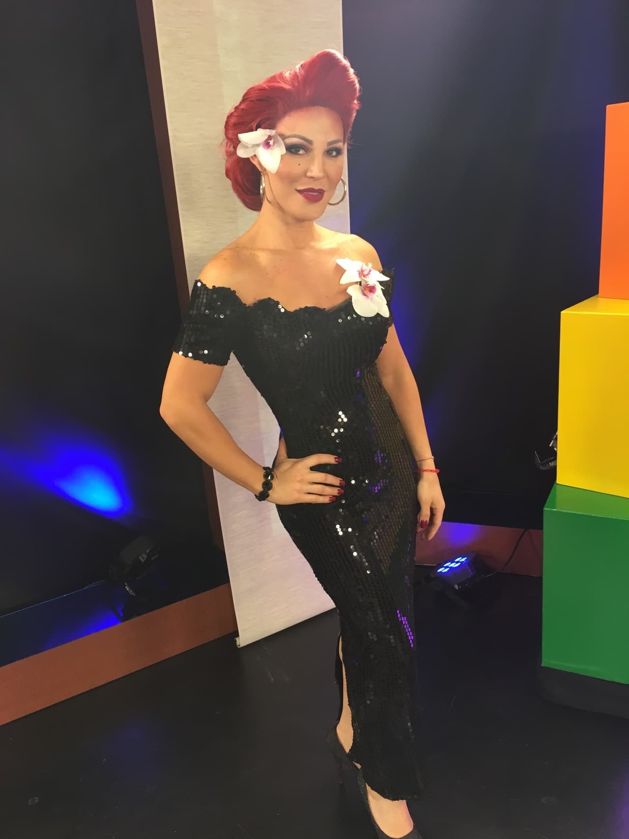 Drag Queen Vinna Rouge doing her impersonation of Gloria Estefan