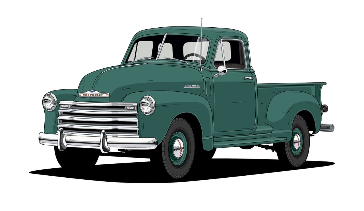 <b>1947 Serie 3100: </b>
<br>Era más grande, fuerte y elegante que todo lo demás que había hecho Chevrolet en pickups. Aparece la rejilla de cinco barras horizontal y despide a la de rejillas verticales.