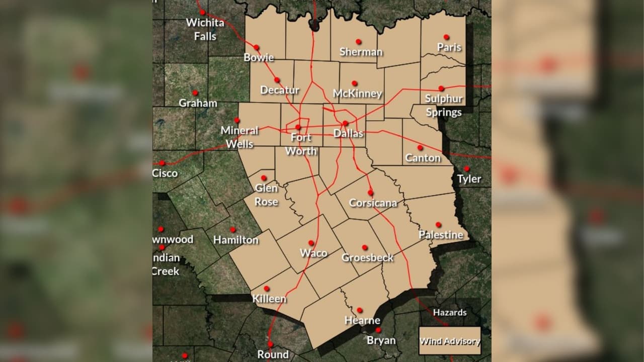 El Servicio Nacional de Meteorología emite un aviso por viento para este domingo en varios condados del norte de Texas