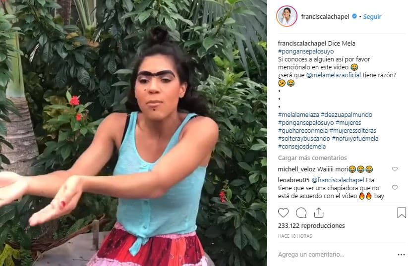 El pasado 17 de octubre Francisca compartió este mensaje de su simpático personaje Mela la Melaza, en el que envió algunos consejos para los solteros, y recibió miles de comentarios entre los que se encontraban varias críticas.