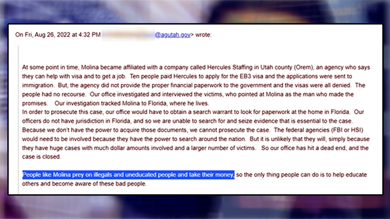 La oficina del Fiscal General de Utah, responde sobre una investigación que realizaron y que involucra a Molina.