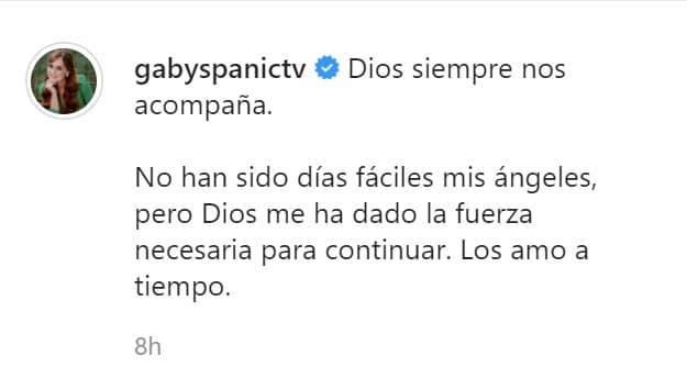 "
<b>No han sido días fáciles, </b>mis ángeles, pero Dios me ha dado la fuerza necesaria para continuar. Los amo a tiempo", escribió junto 
<b><a href="https://www.instagram.com/tv/CGwwYgeHAkY/?utm_source=ig_embed" target="_blank">con un clip </a></b>de su más reciente presentación en el reality show. 
<br>