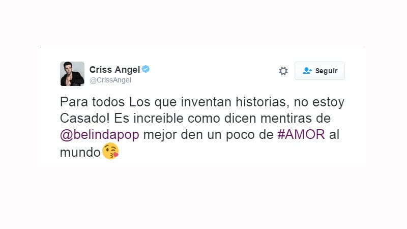 Sin embargo, Criss alzó la voz y puso un alto a quienes le levantaron falsos con el mensaje que publicó en su cuenta oficial de Twitter.