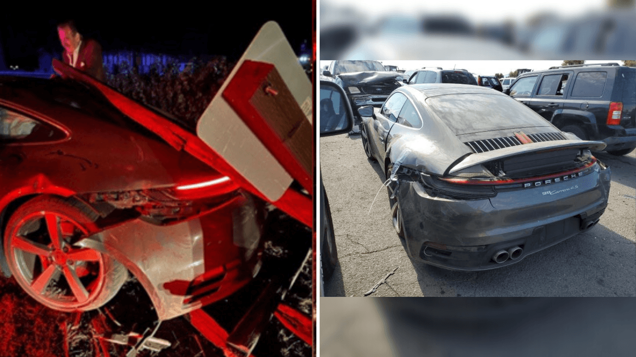 El vehículo muestra daños en la parte posterior y se exhibe con la bolsa de aire fuera del volante.
<br>