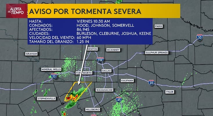 Tenemos un Aviso por Tormenta Severa para este viernes a las 10:30 am para condados de Hood, Johnson y Somervell.