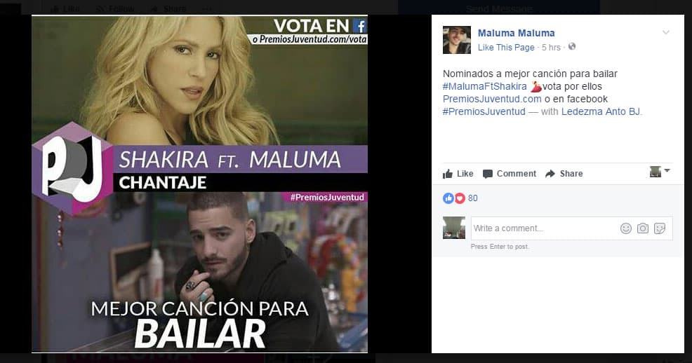 Tanto 'Chantaje' como 'Vente pa' cá' concursan este año.