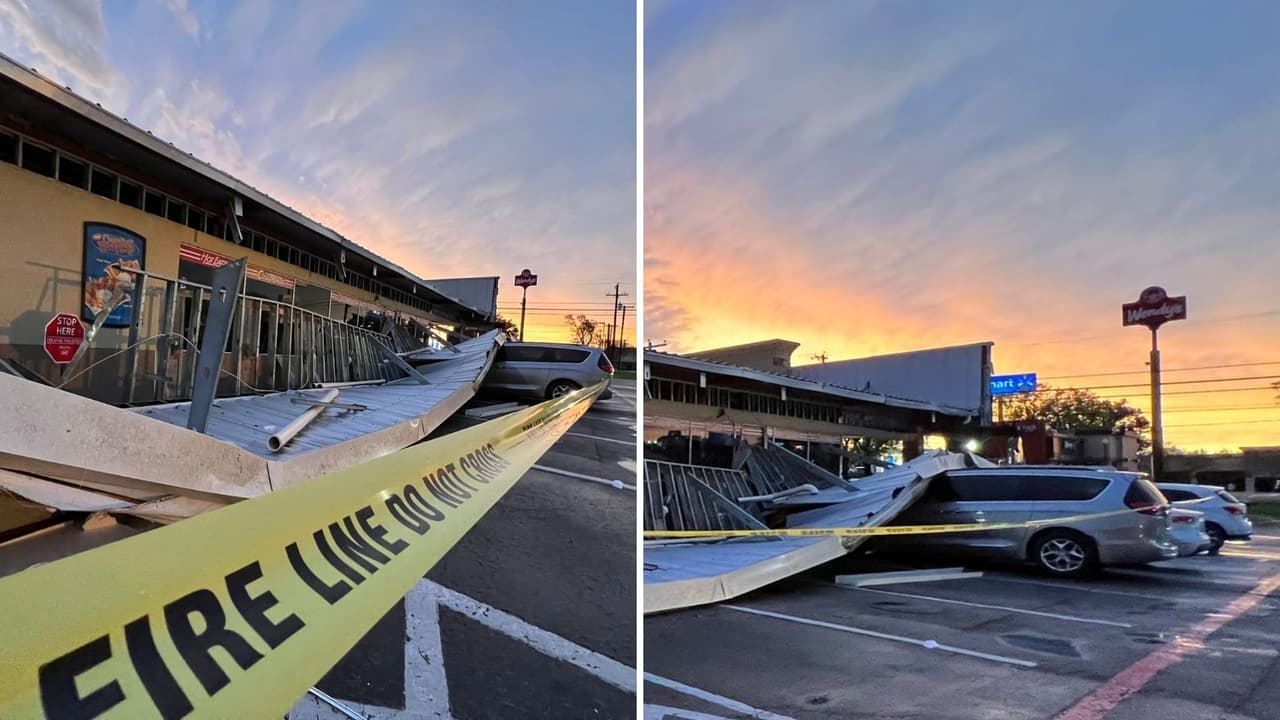 No todo fueron cielos de postal, también hubo daños tras el paso de una línea de tormentas que atravesó el norte de Texas. Los fuertes vientos provocaron la caída de techos y otros daños en condados como Ellis o Tarrant.