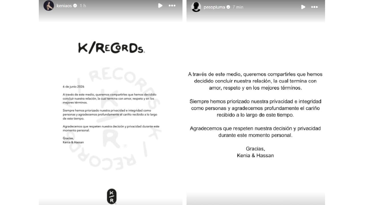 Peso Pluma y Kenia Os confirman su ruptura con un comunicado el 6 de junio de 2026.