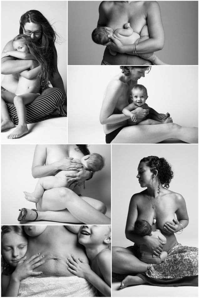 El proyecto "Un cuerpo bonito" incluye 
<b>los retratos de más de 50 madres que posan de forma voluntaria</b>. “Avergonzar a las madres por no volver al estado anterior después del parto puede causar sentimientos de fracaso cuando ser madre ya es lo suficientemente difícil y cuando un gran número de nosotras ha vivido ya una vida de sentirse poco bella antes de dar a luz”, señala 
<a href="http://jadebeall.com/">Jade Beall</a>, su autora.