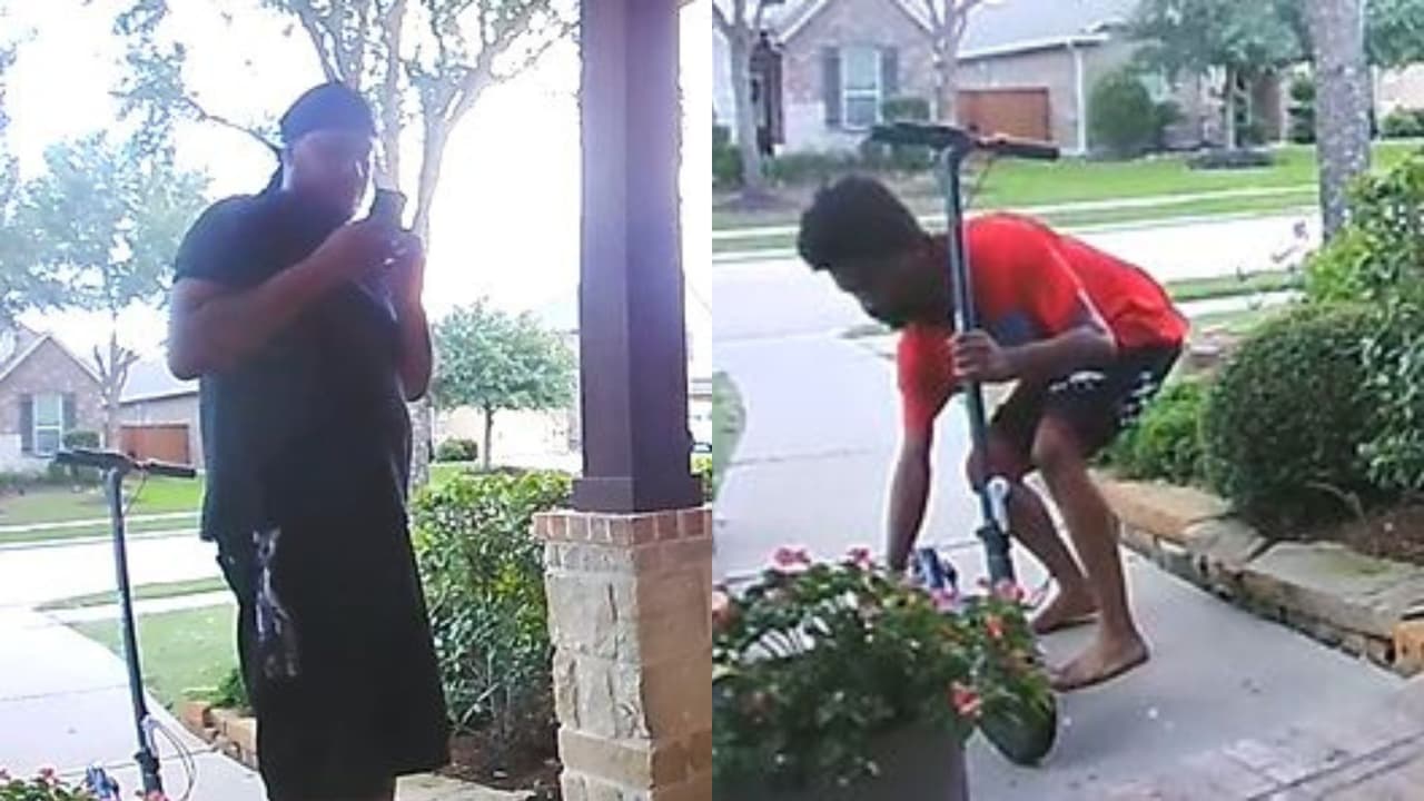 Buscan a dos repartidores señalados de robar una patineta eléctrica de una casa en el condado Harris