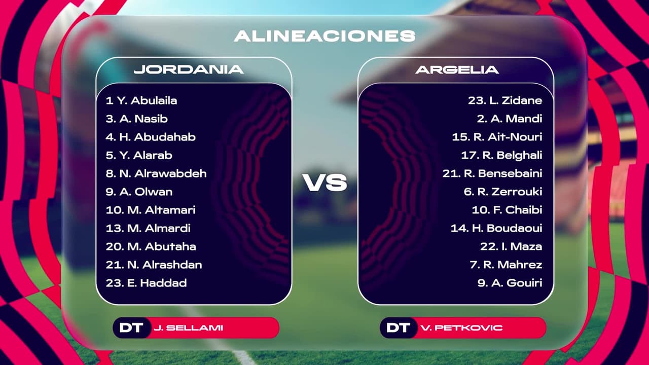 Las alineaciones del Jordania vs. Argelia
