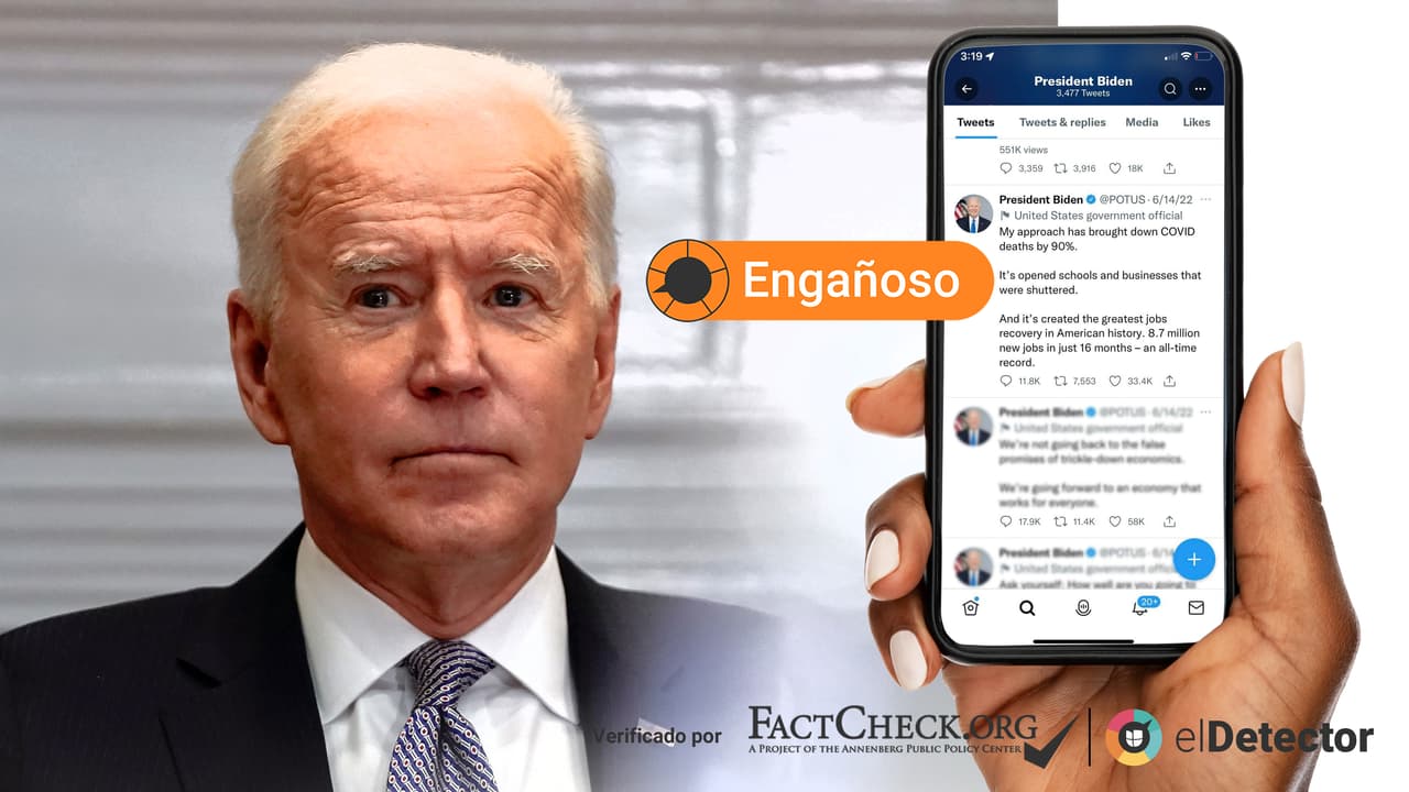 Biden afirma (engañosamente) que su gobierno redujo en 90% las muertes por covid-19