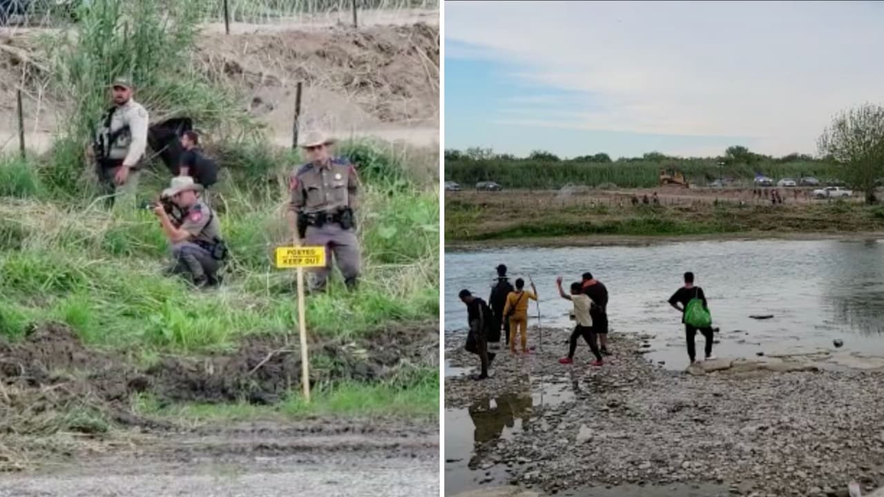 Oficiales del DPS amagan con armas largas a inmigrantes que buscaban cruzar el Río Bravo
