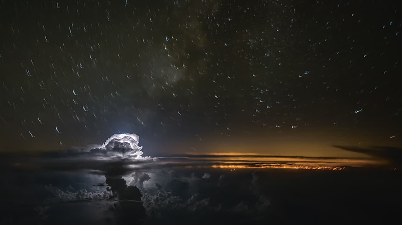 "The flights are planned to avoid large hurricanes. The storms that I photograph although they are seen as dangerous and threatening are actually very small on the global scale. These should also be avoided but if they are isolated the flight route is not changed drastically," he said. The photograph shows an isolated storm over the Atlantic Ocean, a few miles off the coast of Florida.