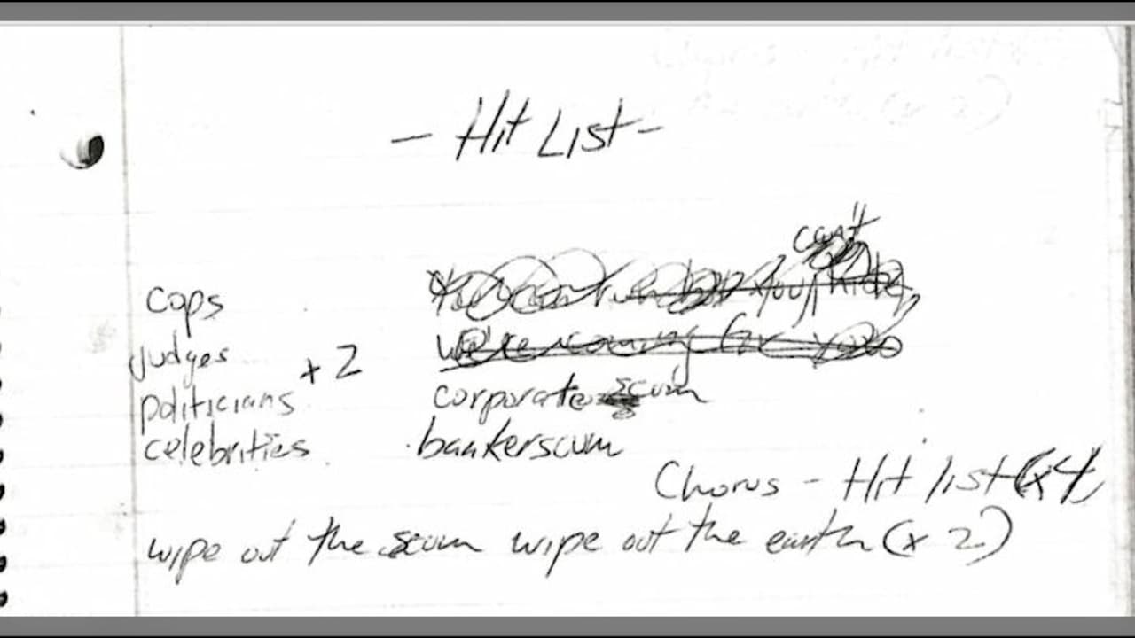 En la página de una libreta, escrito a mano, también encontraron 
<b>una nota que titulaba "objetivos para atacar", entre los que se lee: policías, jueces, políticos, celebridades y banqueros</b>. A estos últimos los describieron como "escorias".
<br>