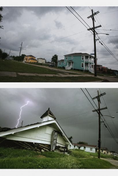 Casas nuevas fueron colocadas en el Lower Ninth Ward en mayo 2015. En 2005 así lucía el lugar.