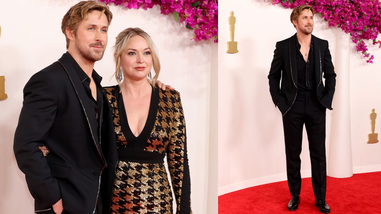 Otro de los galanes nominados este año, Ryan Gosling, quien llegó de la mano de su hermana Mandi Gosling. El look del actor fue estilo 'vintage' con un traje Gucci.