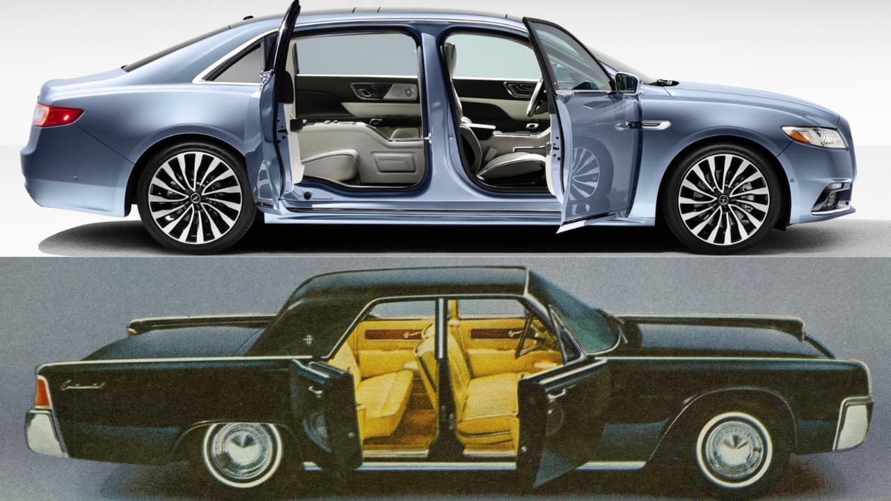 El Lincoln Continental de 1961 contaba puertas con cerradura central, a las que el público bautizó como 'suicide doors' o 
<b>puertas suicida, </b>ya que por contar con las bisagras en el paral trasero del vehículo el viento haría fácil mantenerlas abiertas con el carro corriendo a alta velocidad. Hoy con la llegada del nuevo Lincoln Continental 80th Anniversary Coach Door Edition, Lincoln quizo evitar ese nombre beutizándolas preventivamente con el más apropiado nombre de 'Coach Doors', o
<b> puertas de carroza</b>.
<br>
<br>A diferencia del diseño original, las ventanas del nuevo modelo
<b> tienen marcos</b>, lo cual resta algo de la magia del diseño original.