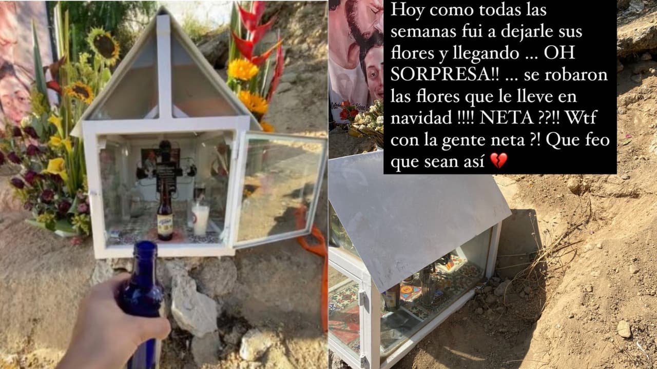 A la izquierda, imagen que Nerea Godínez compartió en la víspera de Navidad y se observan un par de arreglos florales. A la derecha, la nueva foto que ella publicó este lunes 27 de diciembre en la que las flores no aparacen.