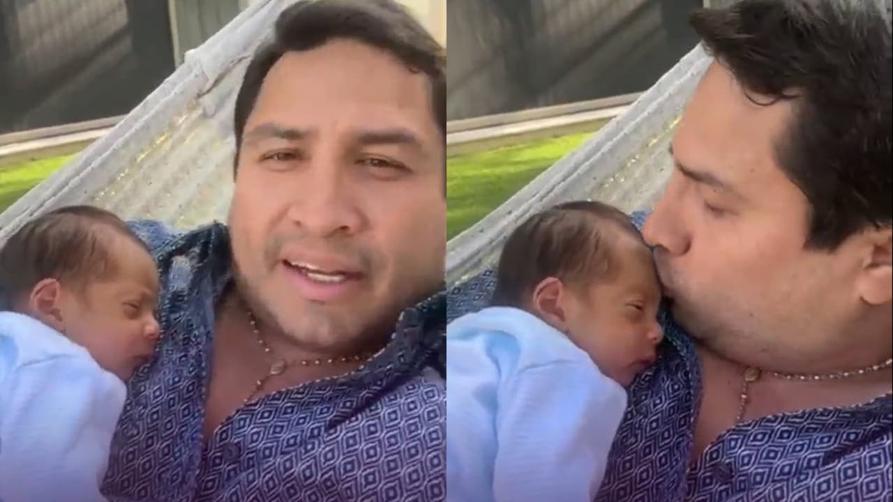 Julión Álvarez reaparece con su bebé recién nacido y así lo presume: “Ando de papá luchón”