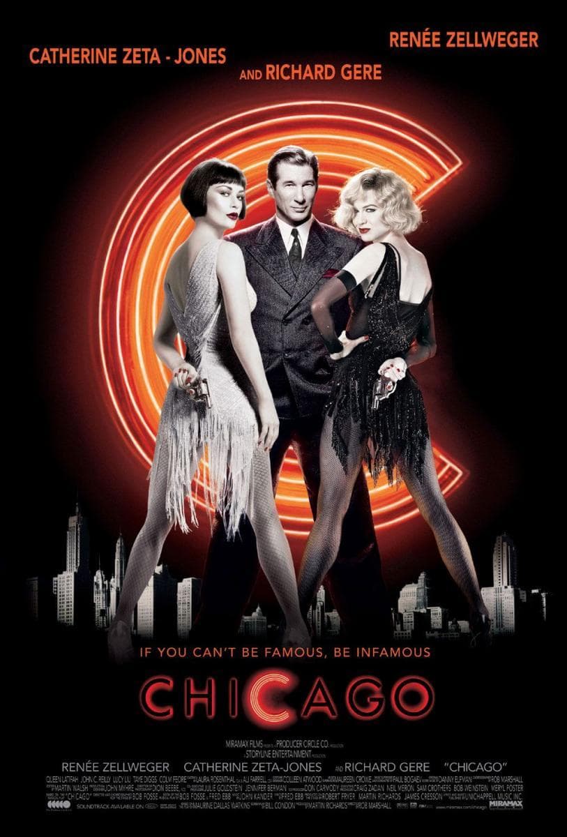 Catherine Zeta-Jones, Richard Gere y Renée Zellweger protagonizaban uno de los mejores musicales de los últimos tiempos, 
<b>'Chicago'.</b>