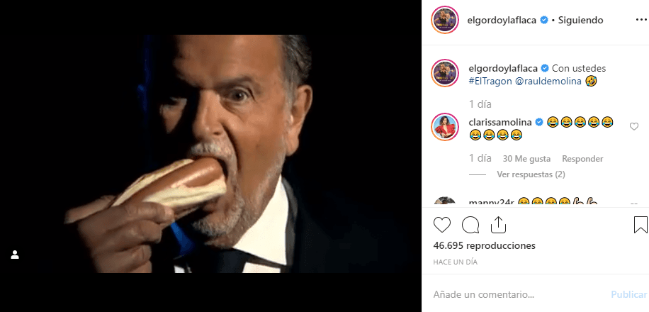 En un video que publicó El Gordo y La Flaca, se observa a un serio Raúl de Molina 
<a href="https://www.instagram.com/p/B3DmNKQhvM7/" target="_blank">en el papel de El Tragón</a> devorando un bocadillo.