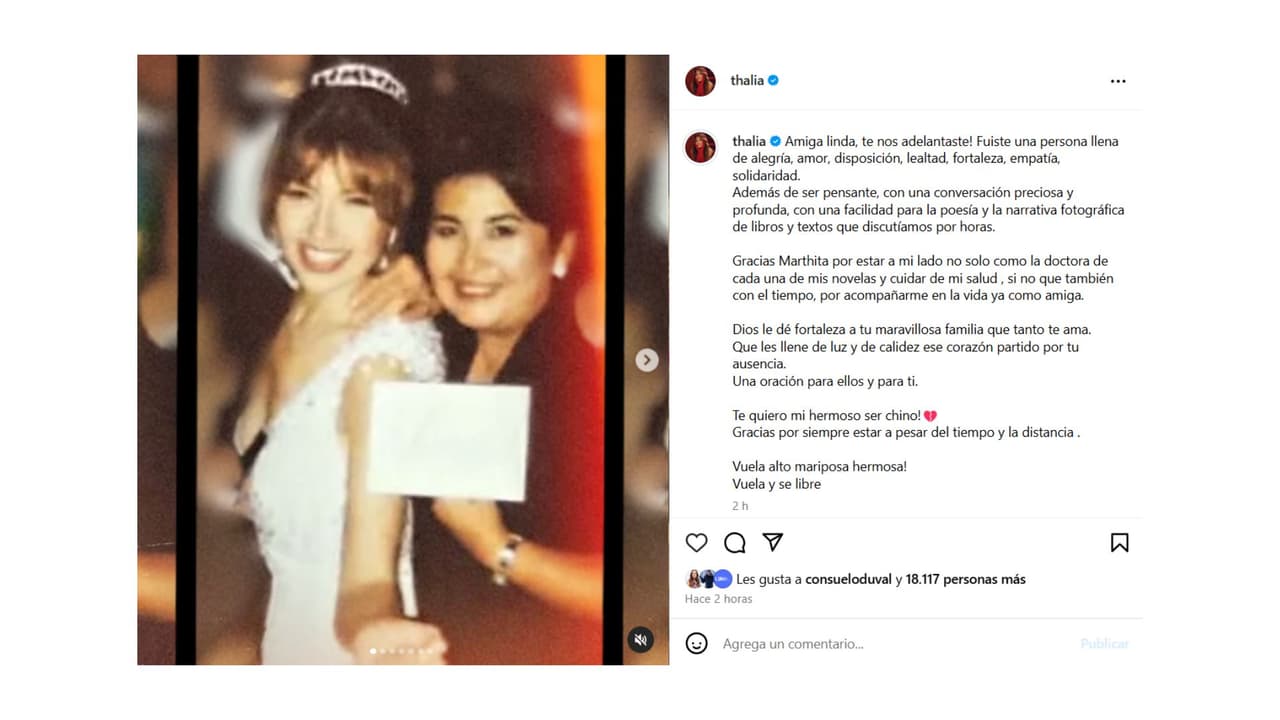Thalía le dedicó un sentido mensaje a la señora Martha.