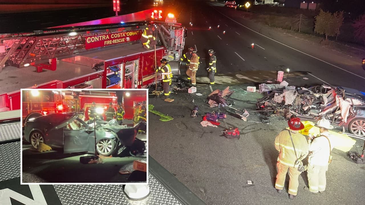 Federales investigan accidente mortal de un Tesla que chocó con camión de bomberos del condado de Contra Costa