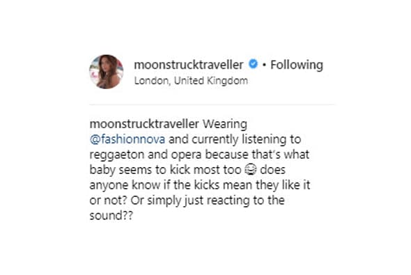 Sarah Kohan asegura que con la ópera y el reggaeton el bebé reacciona con pataditas. La novia de Chicharito también se preguntó si es porque le gusta o no esta música o simplemente reacciona al sonido.