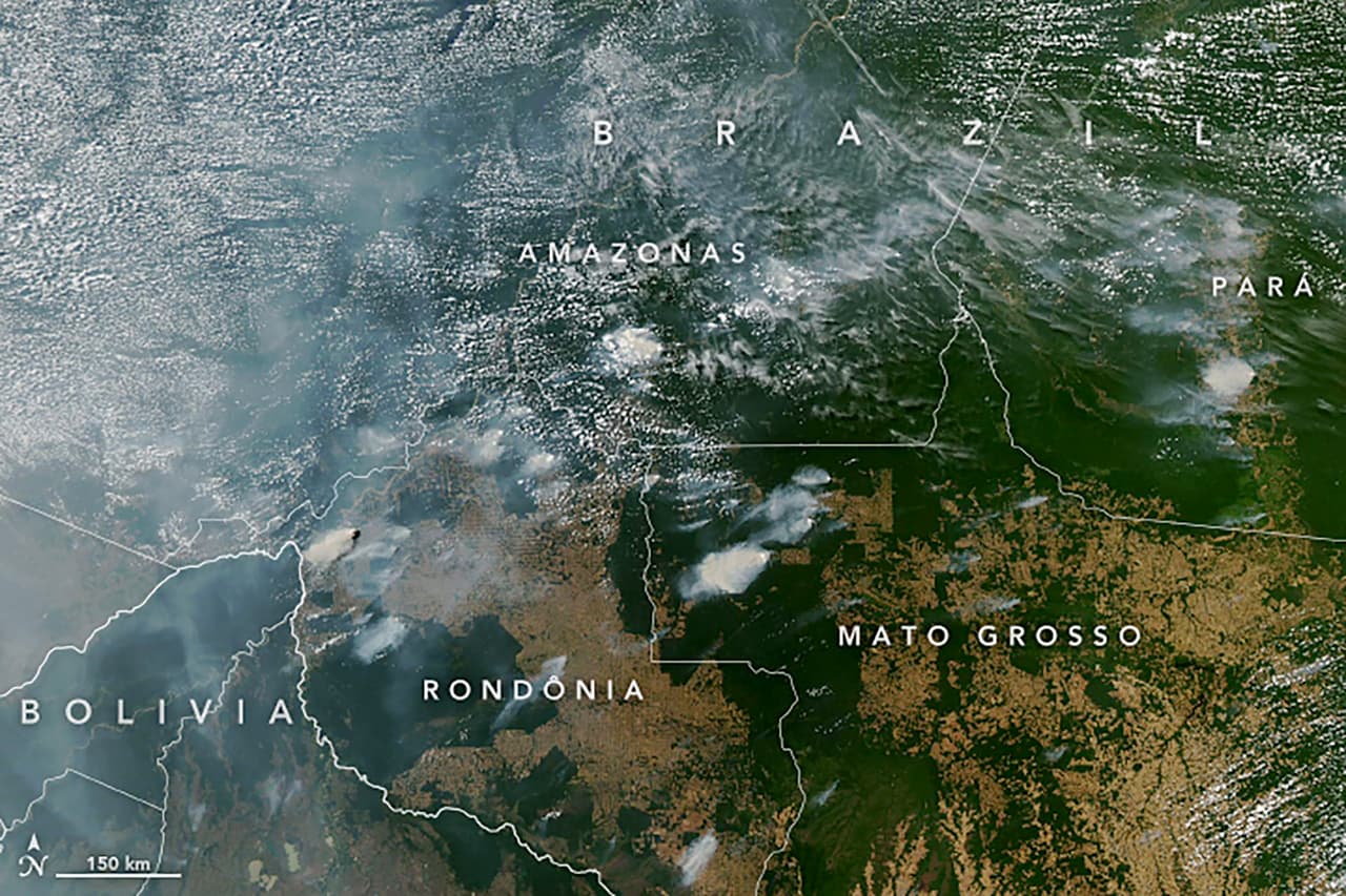 Residentes de los estados de Rondonia y Amazonas dijeron a Reuters que si bien hay incendios cada año, pocas veces habían visto tantos. Ocho estados amazónicos de Brasil han visto un aumento en los incendios y en el más grande, Amazonas, el aumento alcanzó el 146%. La imagen satelital muestra algunos de los focos el 11 de agosto.