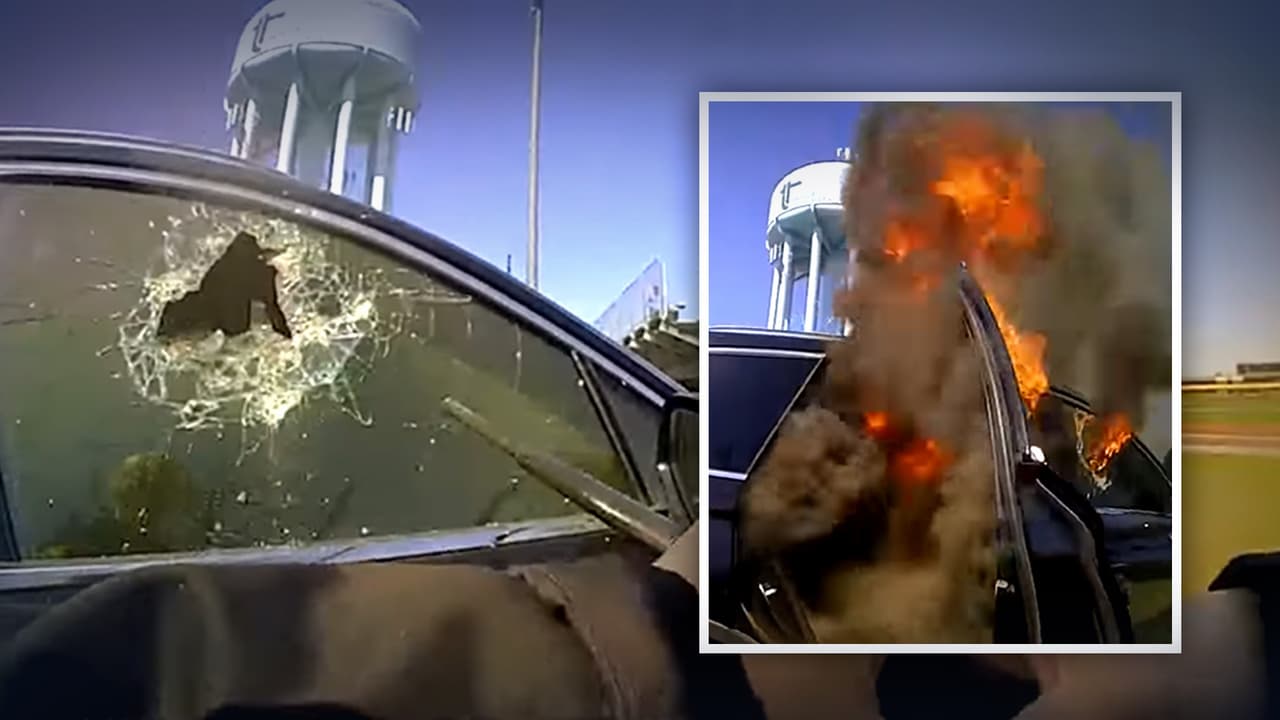 Conductor choca y queda atrapado dentro de su carro en llamas; un video captó cómo lograron sacarlo