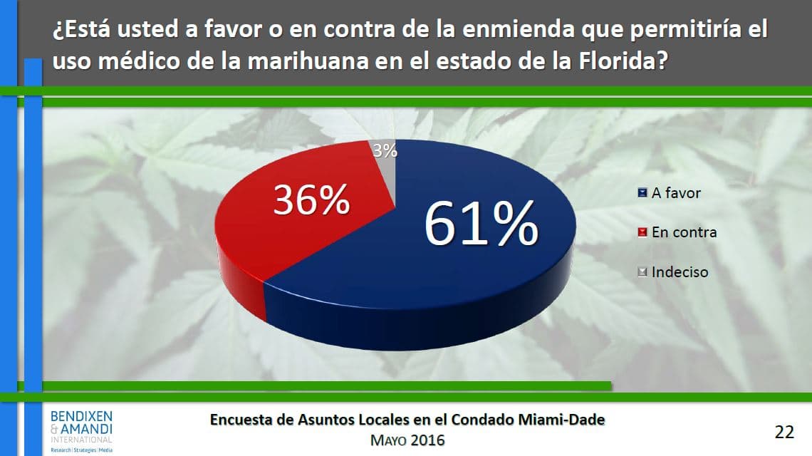 Resultados sobre la enmienda que legalizaría la marihuana medicinal en Florida.