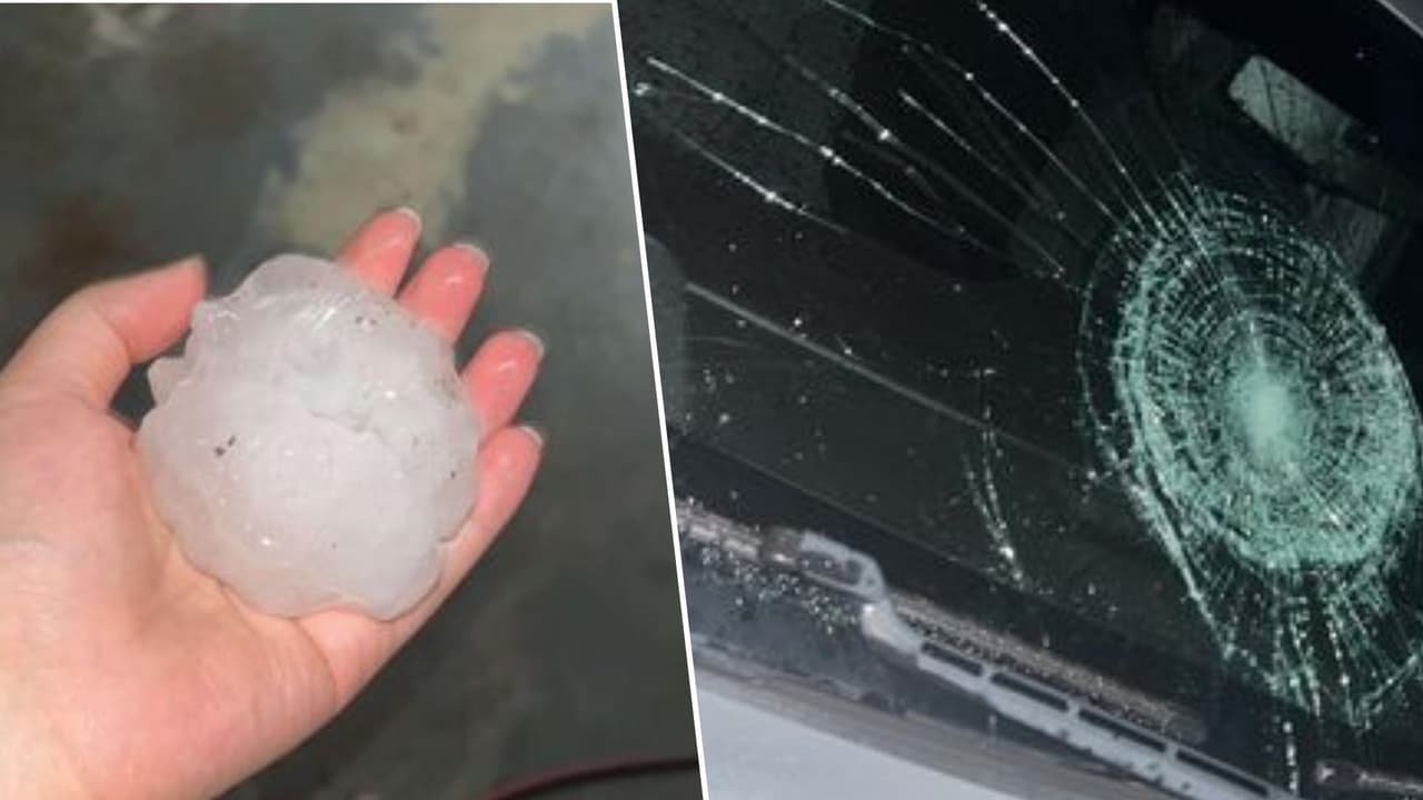 Isabel Rentería, de Joshua, Texas, fue una de las afectadas por el impacto del granizo en la ventana de su auto.