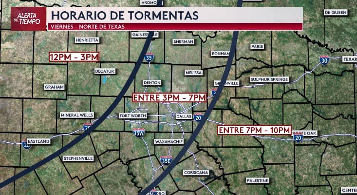 El horario de las tormentas para Dallas y Fort Worth es entre las 3:00pm y las 7:00pm.