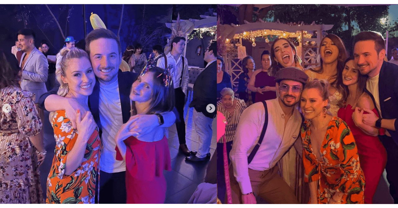 Natalia Juárez, Jesús Zavala, Nashla Aguilar, Daniela Ibáñez y Miguel Martínez en la boda de Roxana Puente