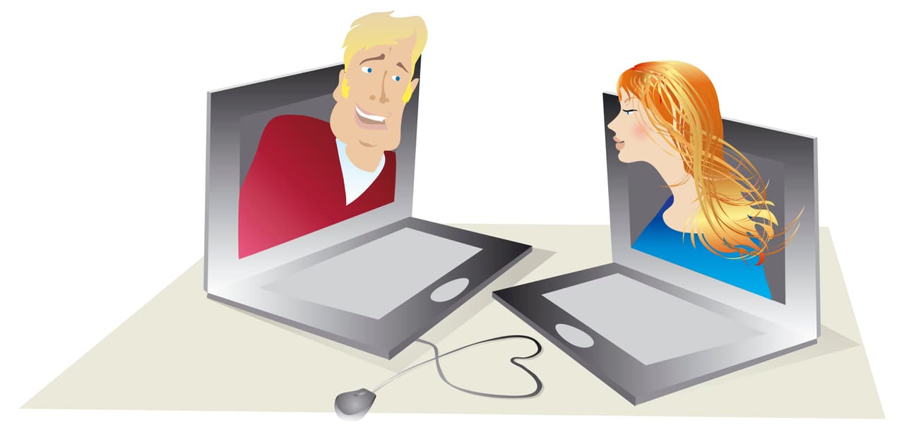 Ilustración Hombre y mujer laptop