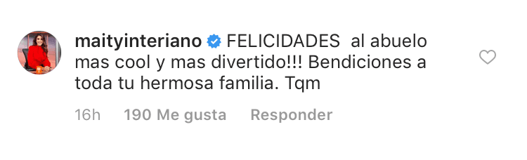 Mientras que 
<b>Maity Interiano, también</b> excompañera de Despierta América, mandó sus buenos deseos “al abuelo más cool y más divertido”.