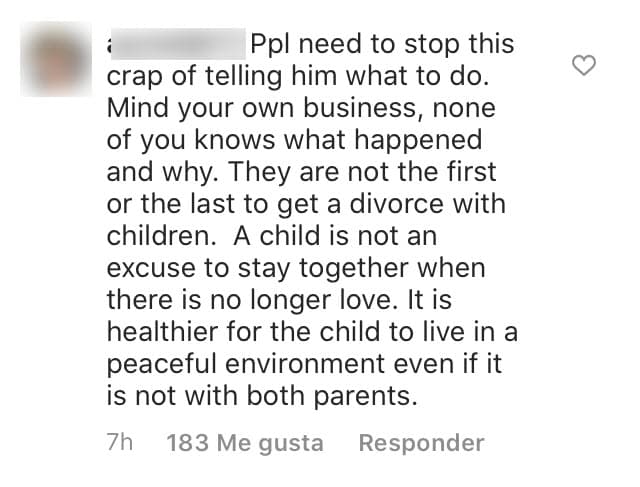 Además, aplaudió el mensaje de una seguidora que escribió que "un hijo no es una excusa para permanecer justo cuando ya no hay amor", esto con relación a las críticas que ha recibido Seely tras conocerse el proceso de divorcio.
<br>