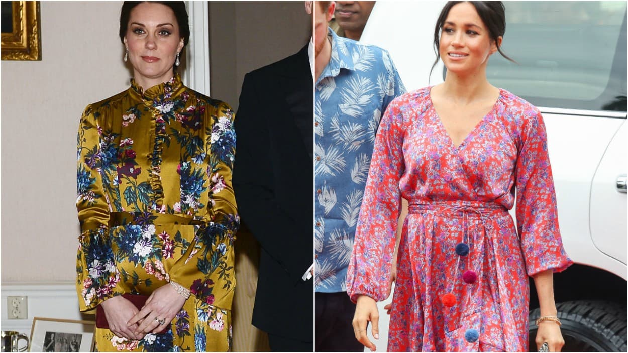 <b>Estampados ricos:</b> Tanto Meghan como Kate rompieron con la idea de que el embarazo requiere discreción y colores pasteles. Ambas llevaron vestidos con fuertes estampados, en colores vivos y haciendo contundentes declaraciones de estilo. Kate llevó un clásico vestido de Erdem con sus estampados lujosos en color oro viejo para asistir a una cena de gala en la residencia del Embajador británico en Estocolomo mientras que Meghan lució un vestido cruzado de Figue Frederica de inspiración étnica durante su visita a la universidad en Suva, Fiji.