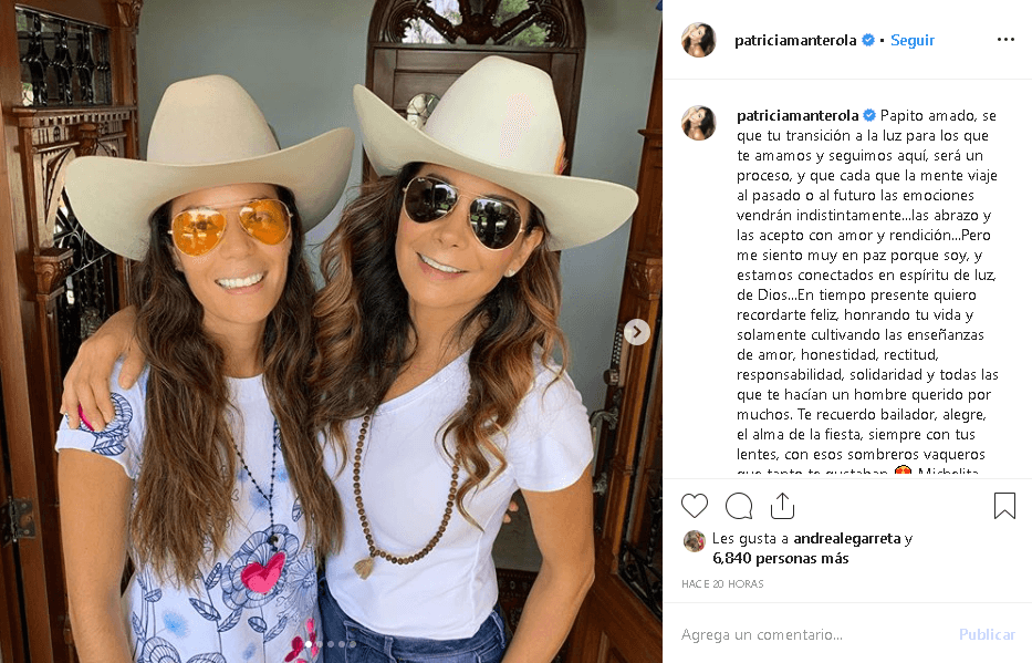 "Te recuerdo bailador, alegre, el alma de la fiesta, siempre con tus lentes, con esos 
<b>sombreros vaqueros</b> que tanto te gustaban. Michelita y yo, hoy nos pusimos tus lentes y sombreros y junto con mi hermanito (quien tomó lo foto) sonreímos mucho recordándote en tantos y tantos momentos felices", continuó.