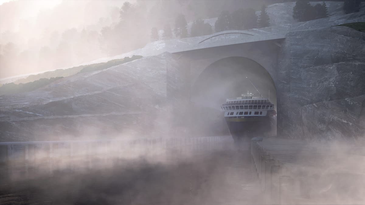 Hasta ahora, las embarcaciones que se desplazaban por el mar de Noruega y el Mar del Norte tenían que navegar el mar de Stadhavet 
<b>sorteando fuertes mareas y el mal tiempo que regularmente se encuentra en esa zona</b>. En la imagen, una ilustración del paso de un buque de carga.