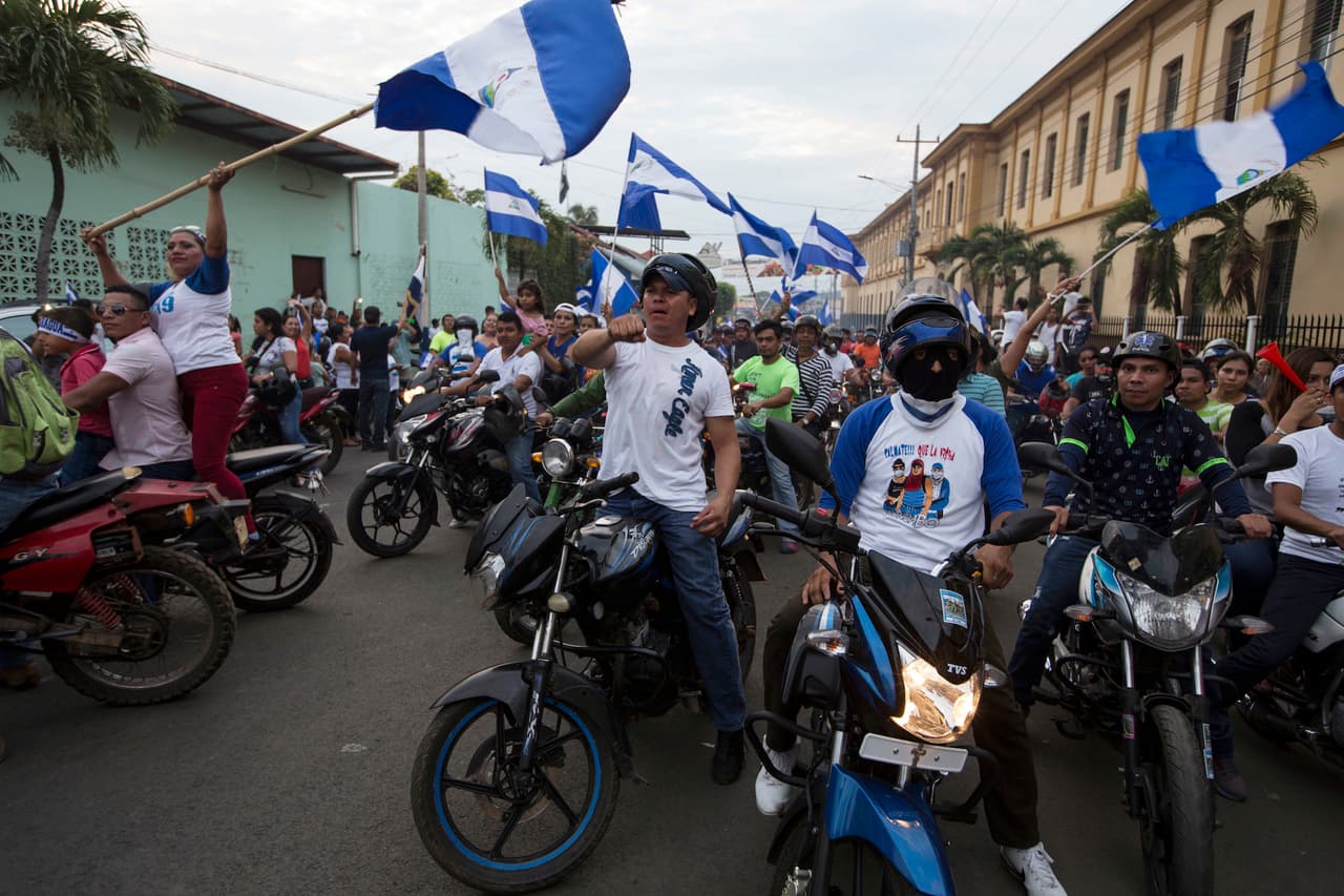 Protesters against Nicaraguan President Daniel Ortega takes part in a rally at the Monimbo neighborhood in Masaya, Nicaragua, Sunday, May 6, 2018. Ortega, one of the region's last leftist leaders still in power, has been weakened by last month's protests. (AP Photo/Moises Castillo)