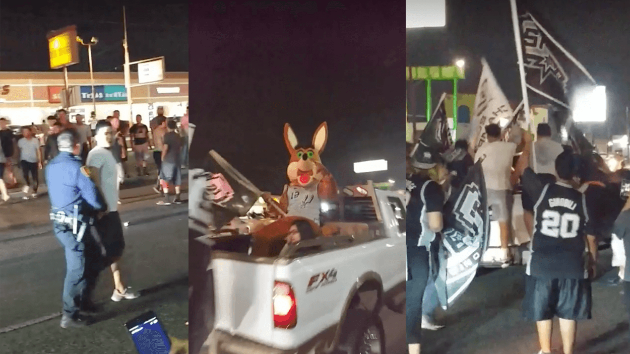 Spurs fans filled Military Drive celebrating win over Rockets Tuesday