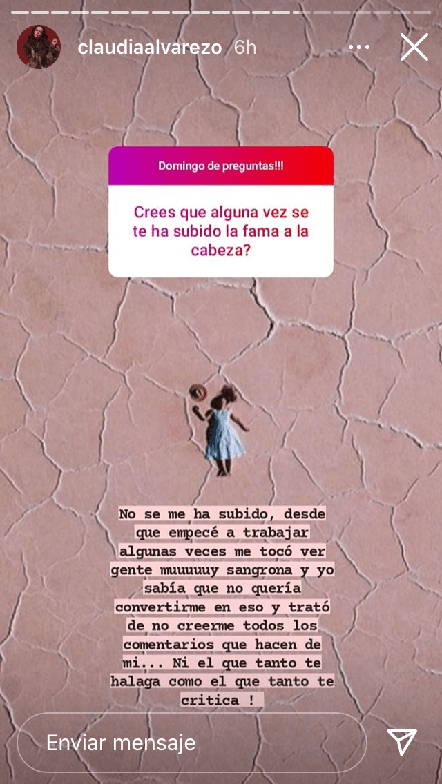 <b>"No se me ha subido"</b>, reconoció, "desde que empecé a trabajar, algunas veces me tocó ver gente muy sangrona y yo sabía que no quería convertirme en eso y trato de no creerme todos los comentarios que hacen de mí".
<br>